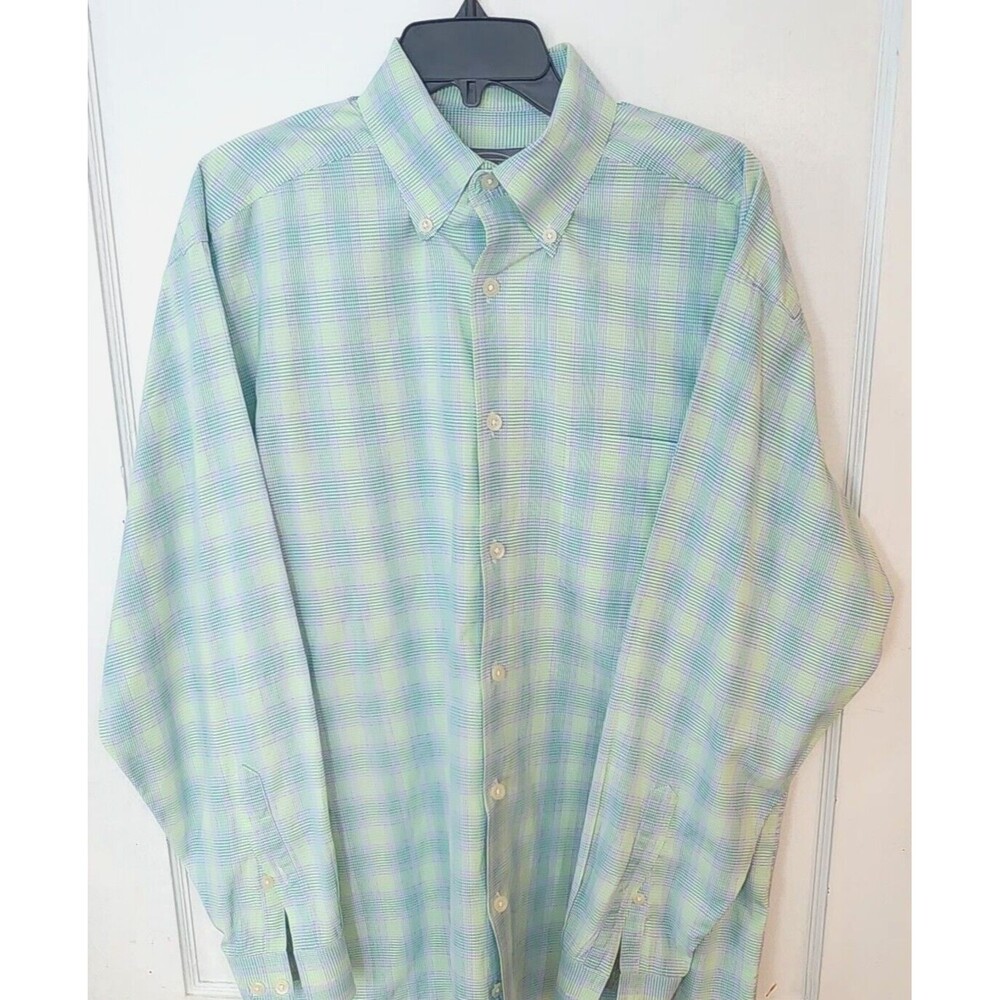 Talbots Plaid Long Sleeve Green Button Down Men Shirt Size L